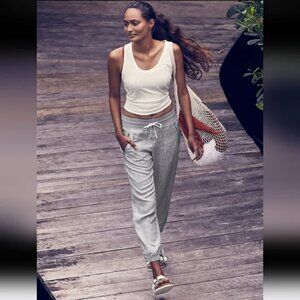 ATHLETA 6 Gray Heather Cabo Linen Jogger Pants Drawstring